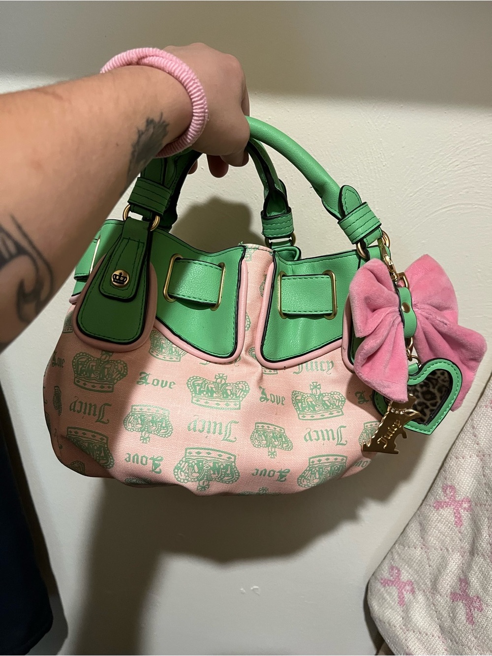 Pink & Green Juicy Couture Satchel Handbag